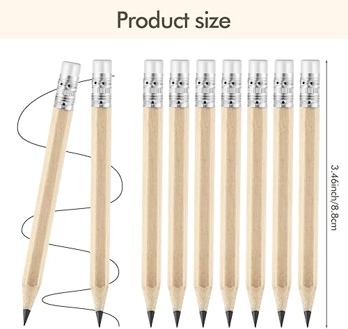 Miniatura 2 de Tenceur 500 lápices de golf con borradores, caja de madera, a granel, 2 HB, hexagonales, mini, amarillo, medio afilado, para escuela, aula, maestro,