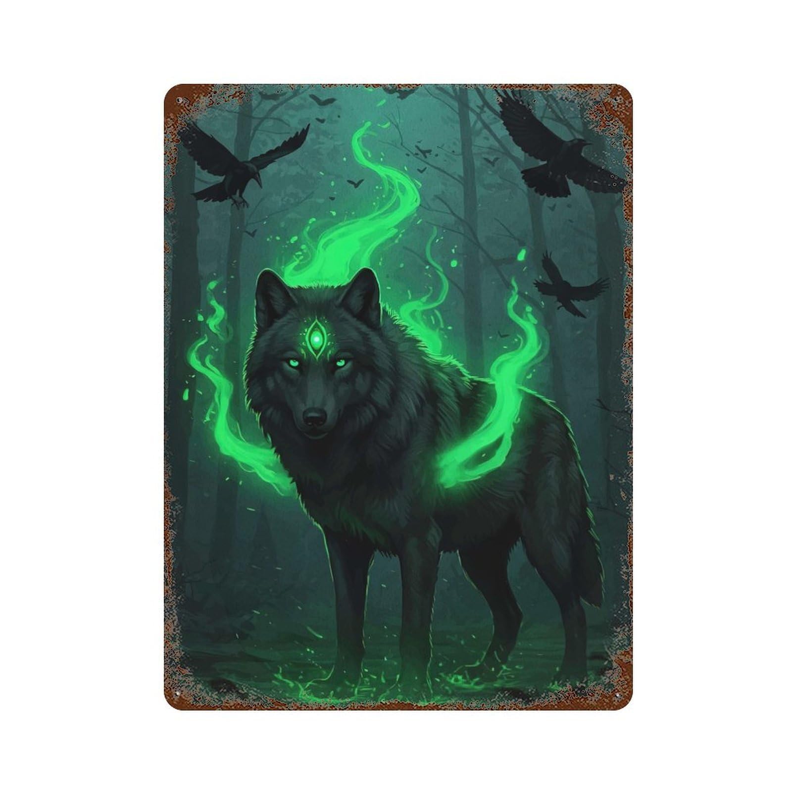 Mystical Wolf Energy Animal Retro Metal Sign 15.7"x11.8", Shabby Chic Decor for Garage, Pub Or Kitchen