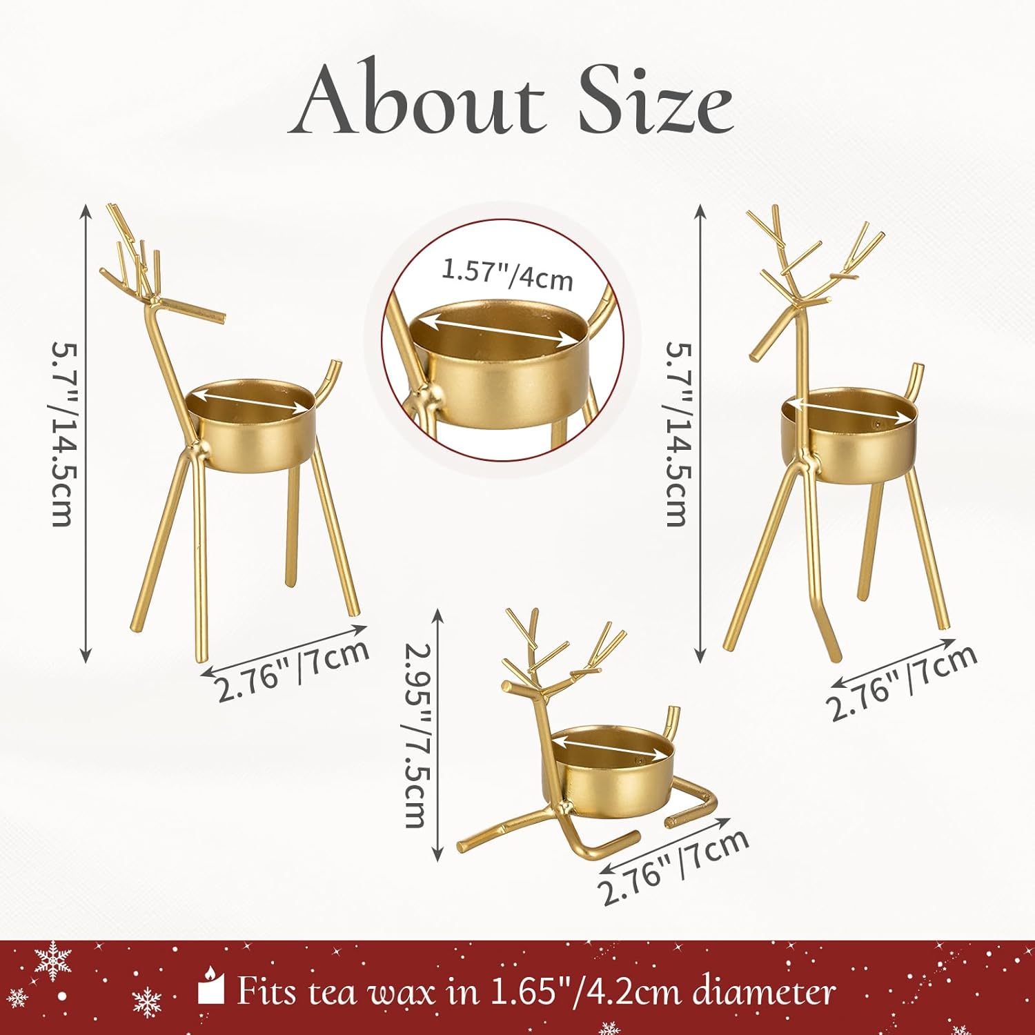 Christmas Reindeer Tealight Candle Holder: 6 Pcs Gold Reindeer Decoration for Window & Table