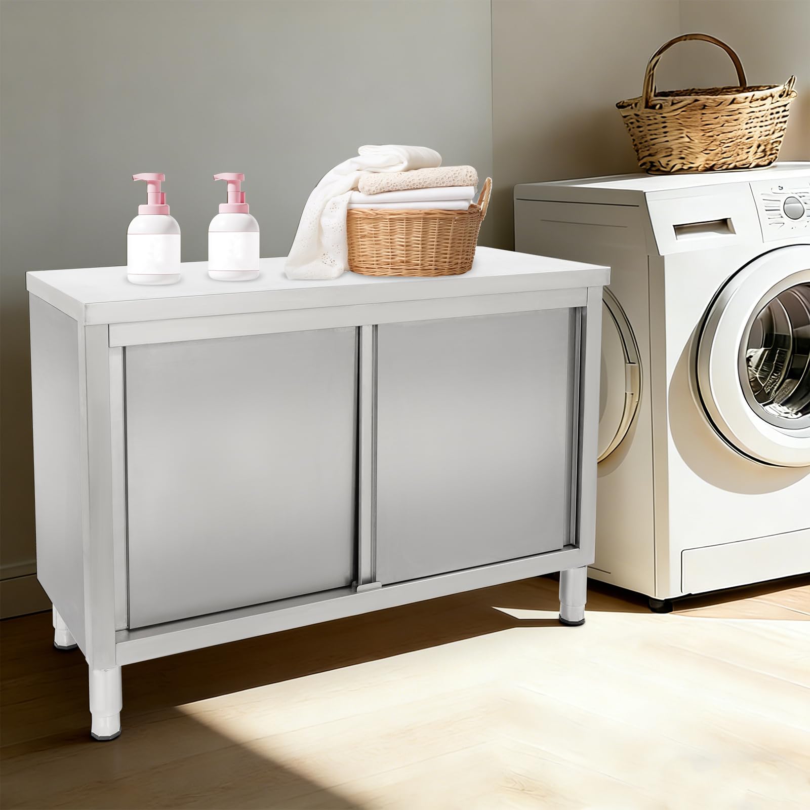 Armadio da cucina in acciaio inox, 120 x 50 x 86 cm, tavolo da lavoro in acciaio inox, tavolo da lavoro per cucina, ristorante, altezza regolabile