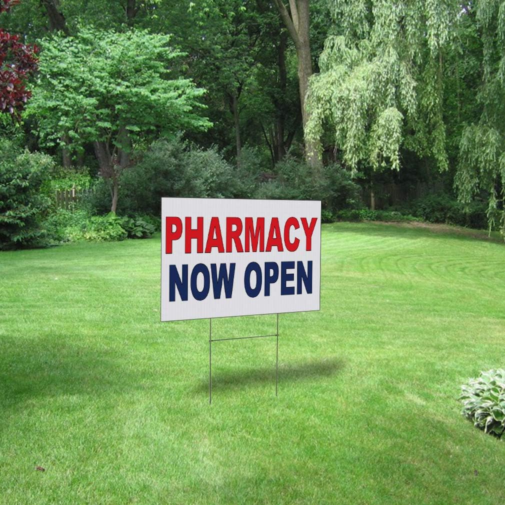 Fastasticdeals Weatherproof Yard Sign Pharmacy Now Open Red Blue Lawn Garden 18x12 Inches 2 Sides Print