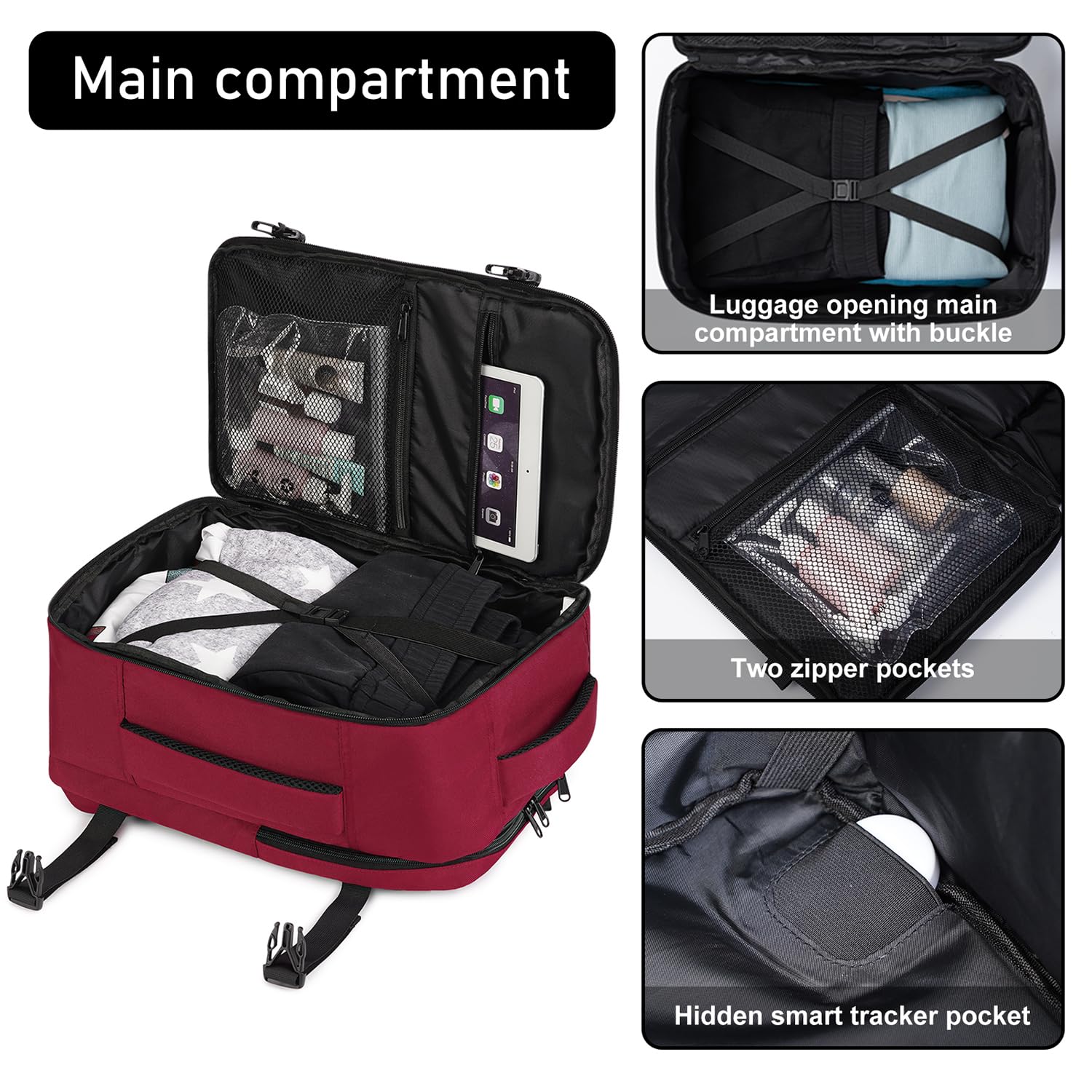 ECOHUB Zaino Ryanair 40x20x25 Bagaglio a Mano 40x20x25 Ryanair Zaino da Viaggio Valigia Bagaglio a Mano Borsa da Viaggio Borsa tote ecologica in PET riciclato da 20 litri,Brevettato.(Rosso)