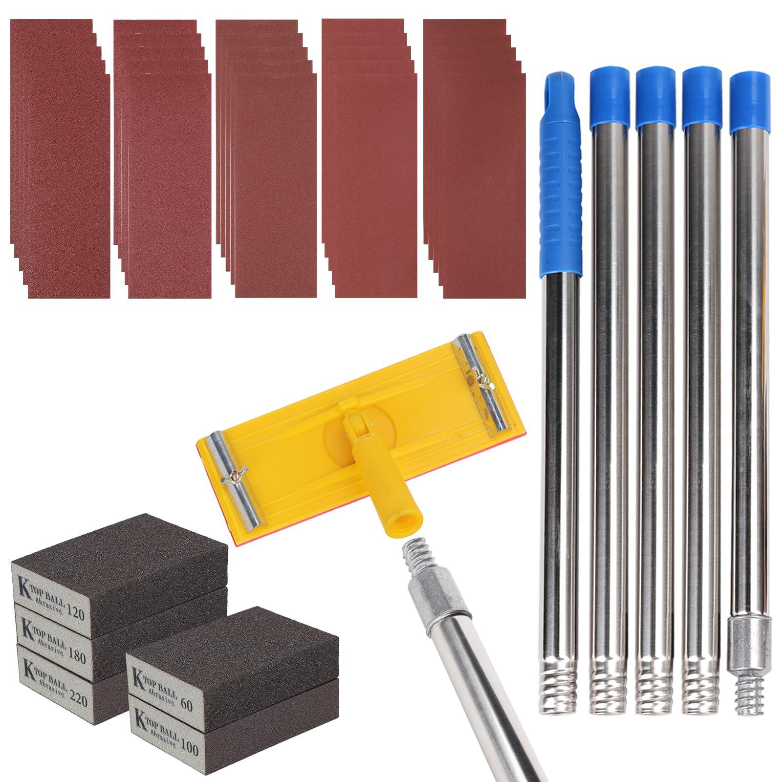 Heavy Duty Swivel Pole Sander, Wall Sanders with Extension Pole & 5pcs Sanding Block & 25 Sandpaper for Fast Productive Floor Wall and Ceiling Sanding, Without Ladders, Universal Screw, Drywall Sander — image 1