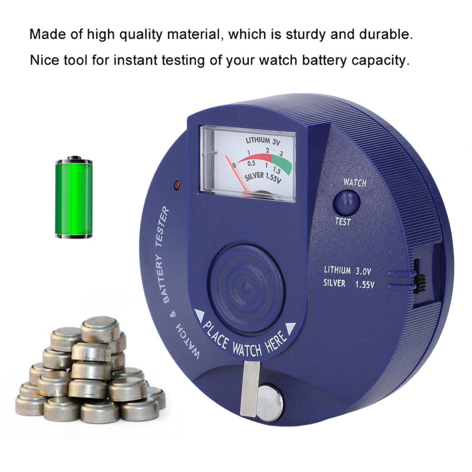 Testatore di batterie per orologi da polso e pile a bottone – Analizzatore portatile per batterie da,5 V e 3 V con rilevamento quarzo e test impulsi integrato