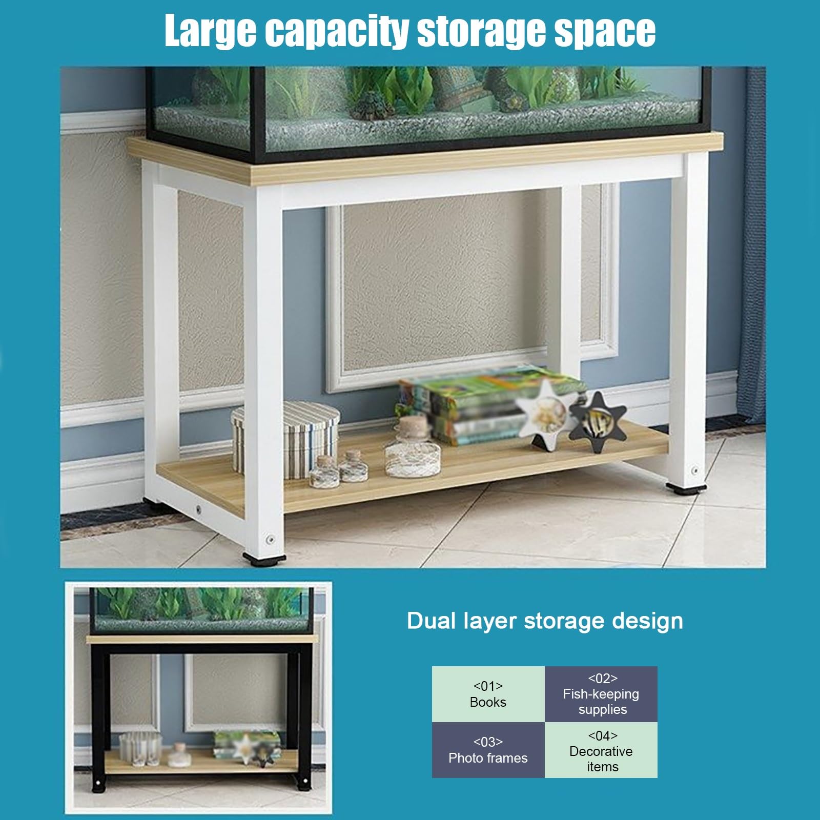 Scaffale per Acquario, Acquario con Mobile | Legno Massello, Piedini Protettivi Antiscivolo, Facile da Installare, Portata di 200 kg(White B,90x40x70cm/35x16x28in)