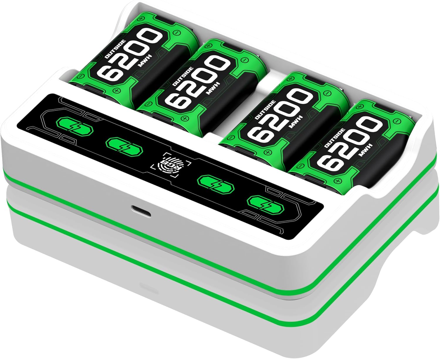 DXKK Xbox One Battery & Charger Sets - 4X 6200mWh Rechargeable Battery Pack with Touch Control LED Light for Xbox One/Series X|S Controllers, White