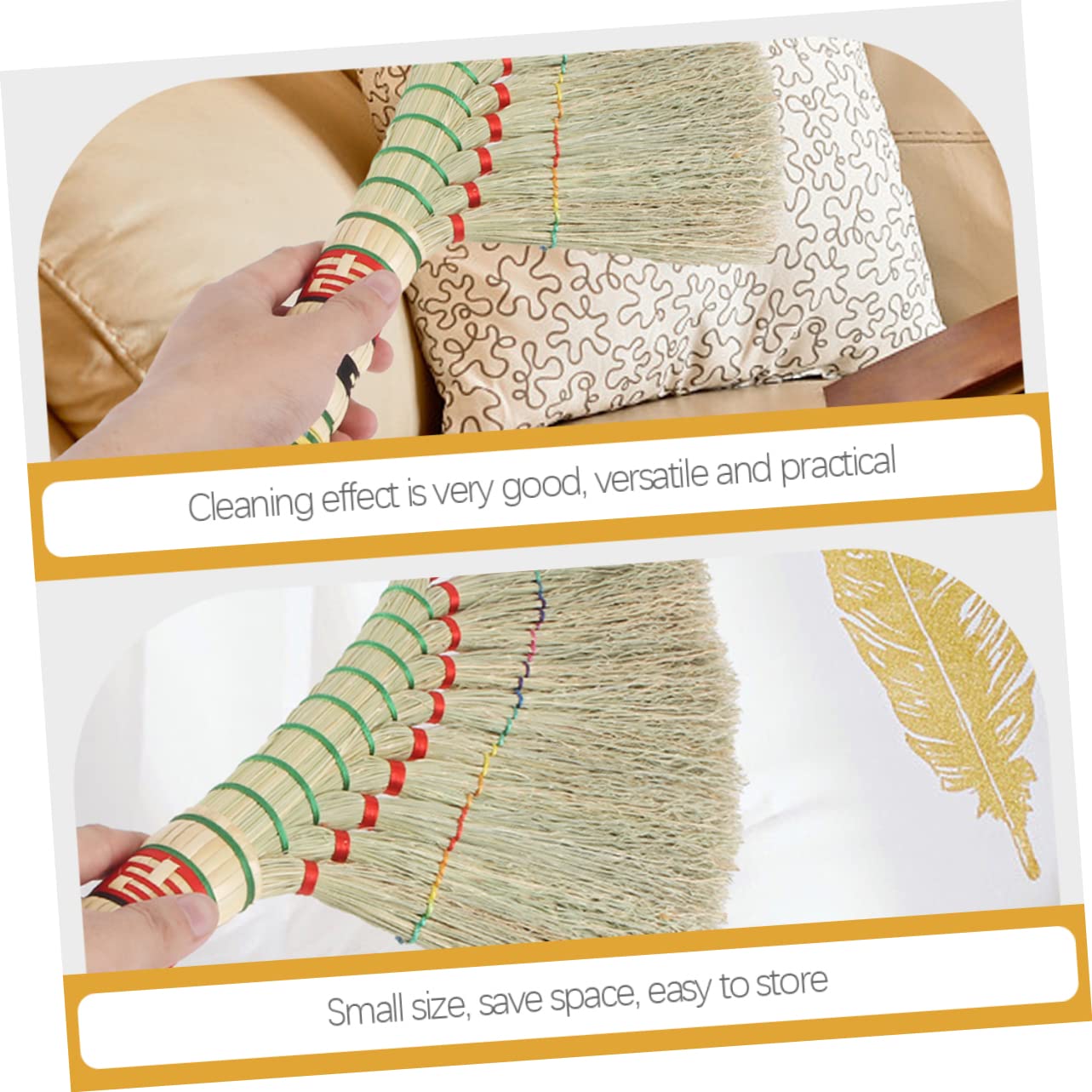 KOMBIUDA Heavy Duty Hand Broom Straw Brush for Cleaning Indoor Broom Large Bales Dust Brush Home Cleaning Accessory Random Color