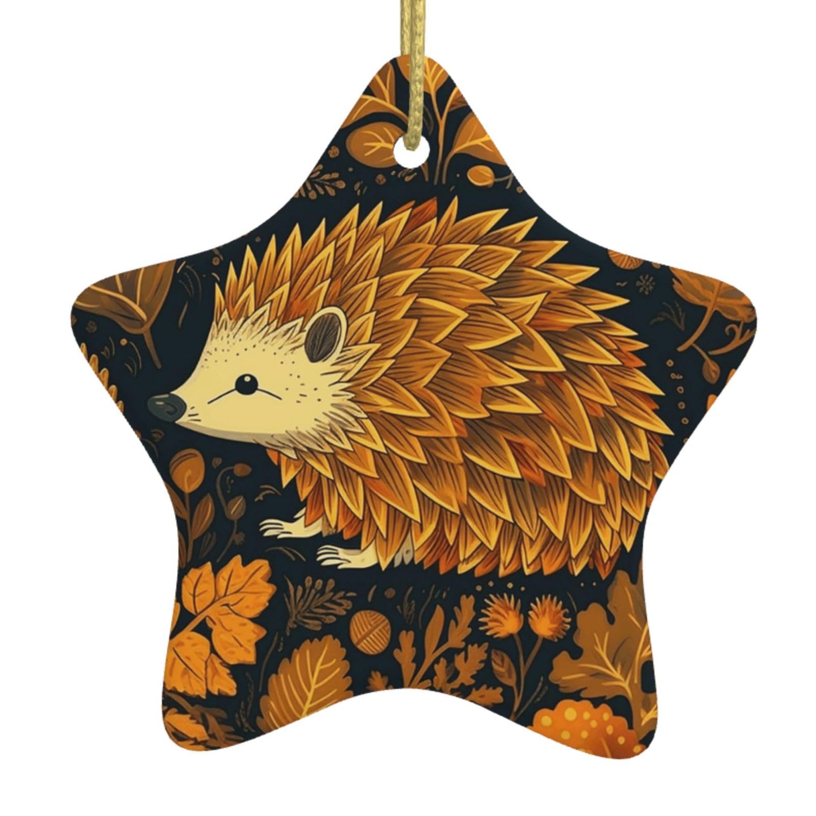 Ceramic Christmas Tree Hanging Ornaments with Gold Ropes Christmas Tree Decorations Star Ceramic Cute Hedgehog Pendant Keepsake Decorations for Holiday Xmas Gift Ideas