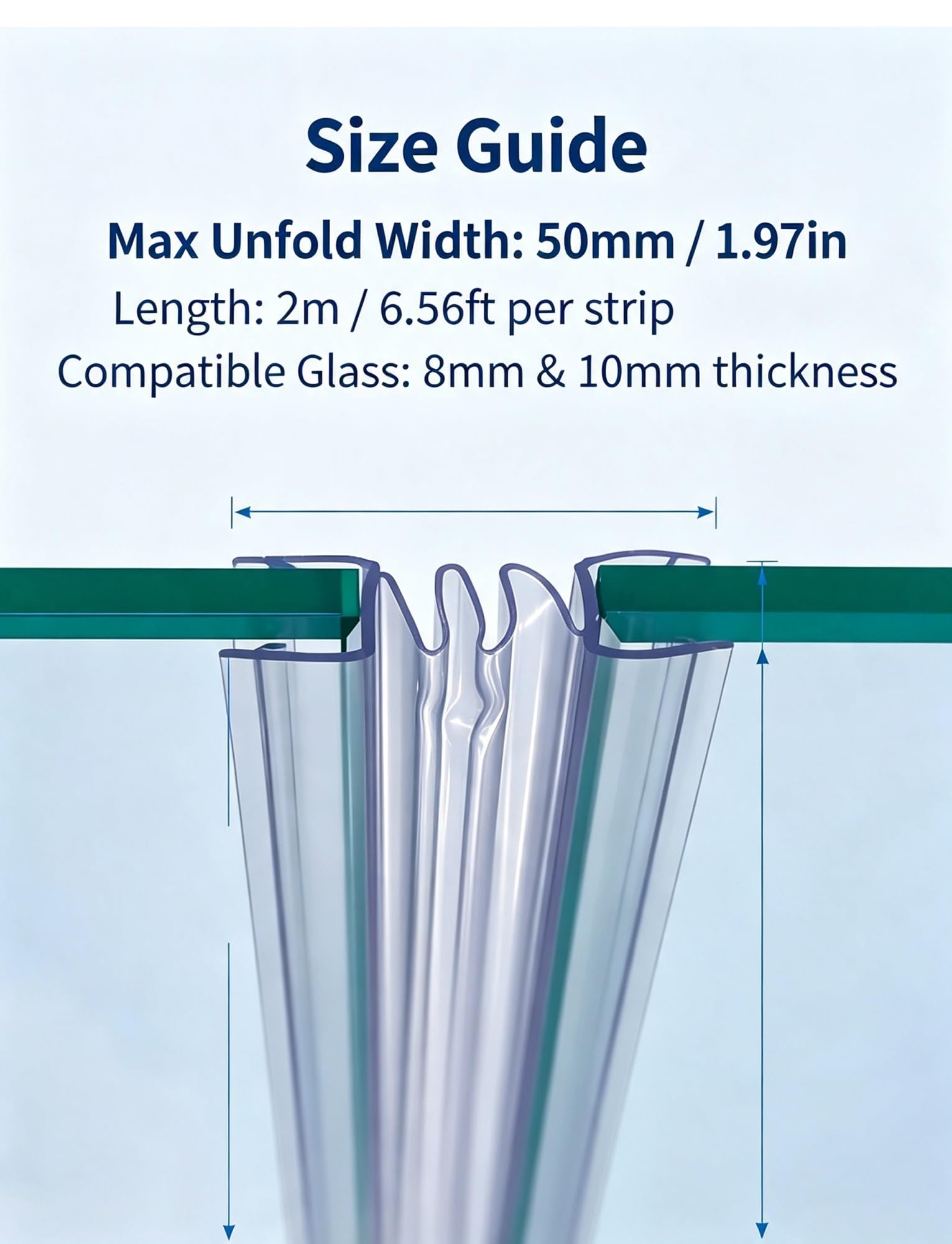 Junta ducha acordeón – 2M, vidrio 0,31 a 0,47 pulgadas, brida max 5cm, PVC | Tira de PVC que bloquea el agua estilo acordeón, fácil de instalar y se puede cortar a medida(Black,0.39in/1cm)
