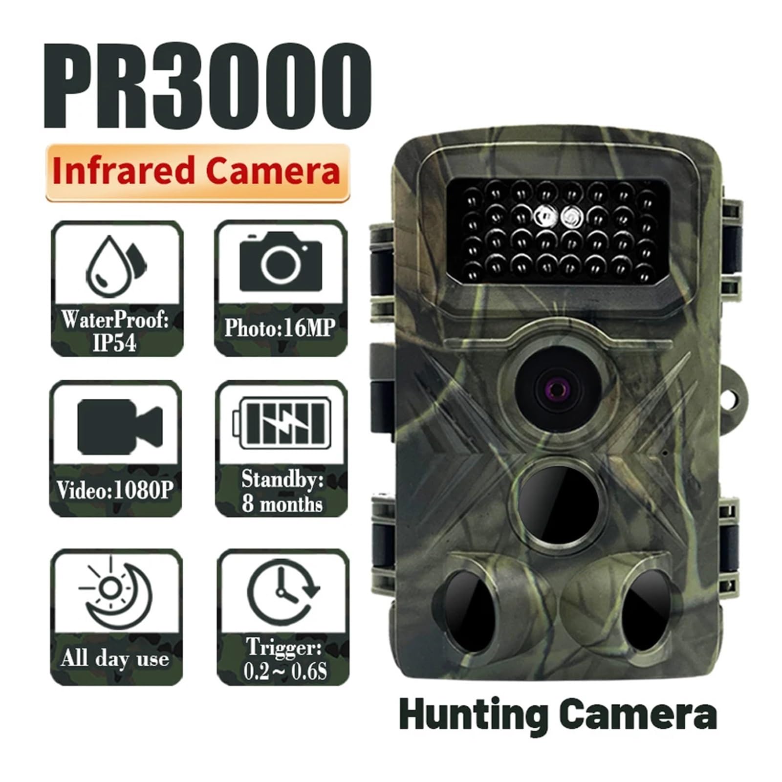 36MP 1080P Caméra De Prise De Photo Nocturne Caméra De Surveillance des Animaux De Chasse IP66 Étanche avec 34 Lumières Infrarouges