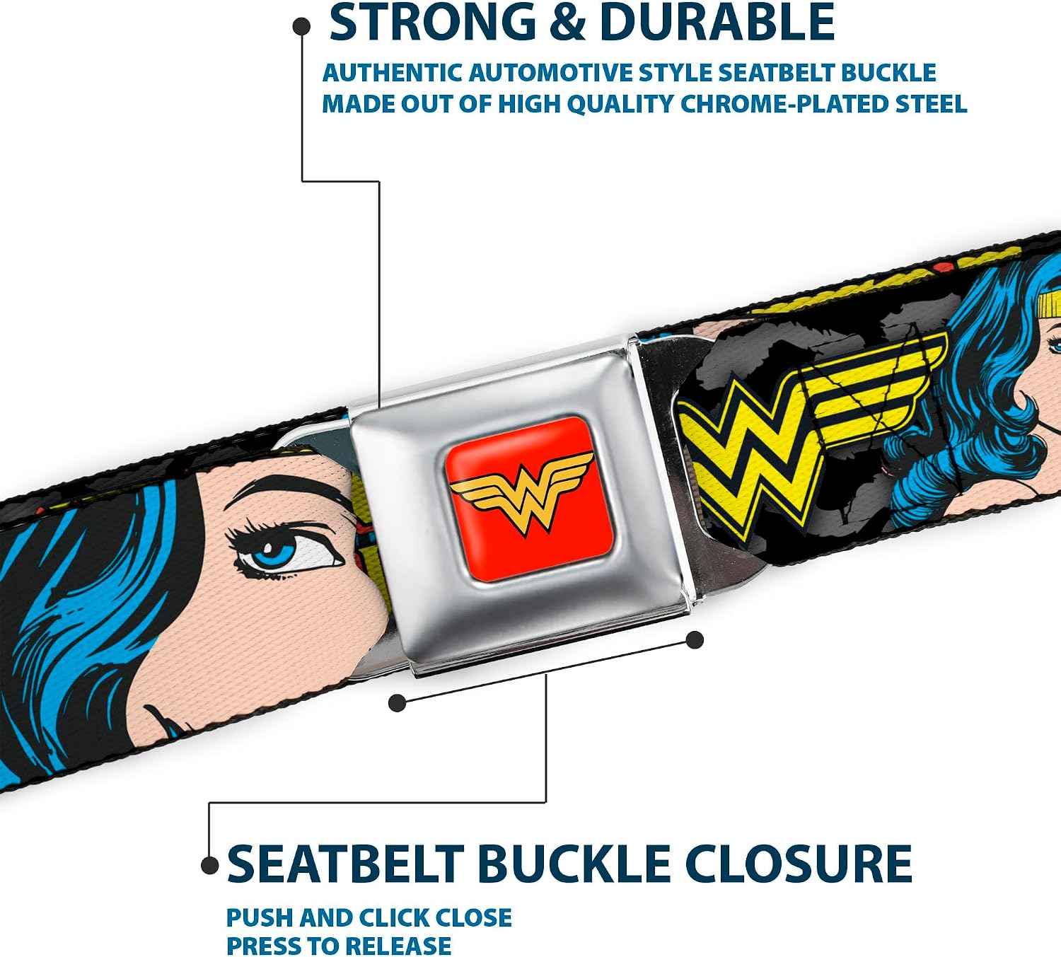 Buckle-Down Seatbelt Belt - WONDER WOMAN w/Face C/U Leopard Black/Gray