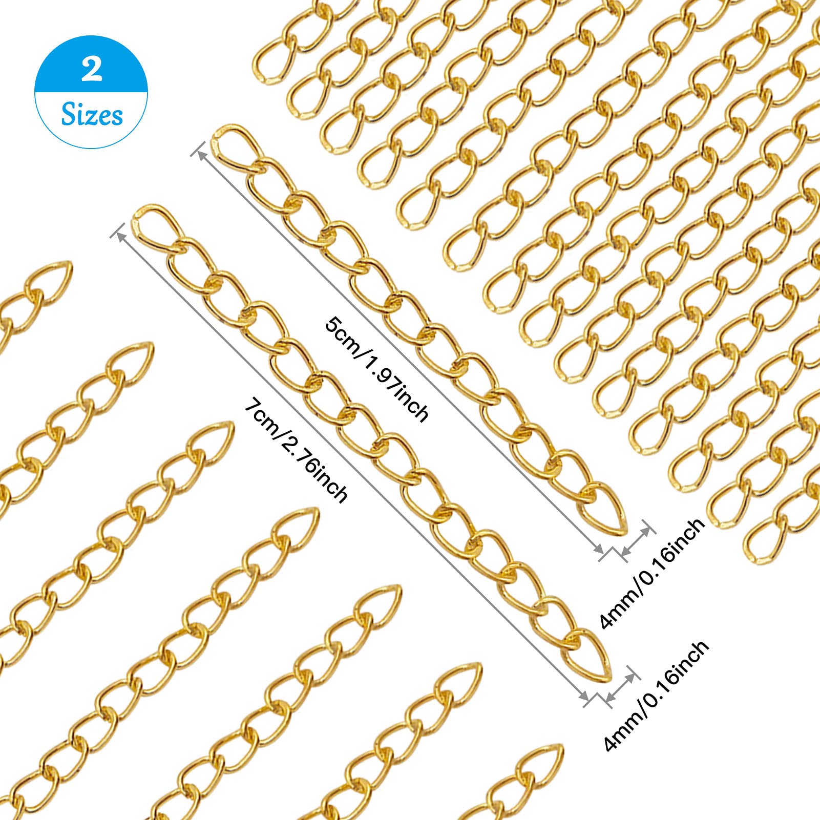 Gold 100 PCS Chain Extender For Jewelry Making Bracelet Extender Silver ...