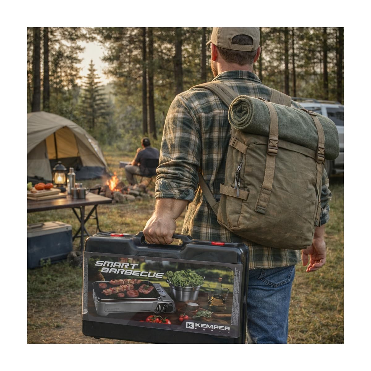 Kemper - Barbecue a gas portatile da 1900 W, griglia anti aderenza + 8 cartucce gas butano - Piccolo barbecue a gas ideale per campeggio, terrazza, esterno