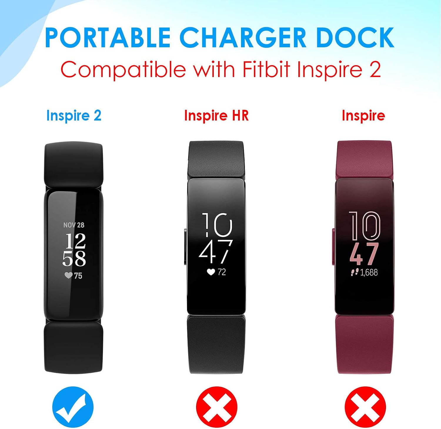 KIMILAR Charger Compatible with Fitbit Inspire 2 Charger Dock, Replacement Charger Cable Charging Stand Station with 4.2ft USB Cord Accessories for Inspire 2 Smart Watch
