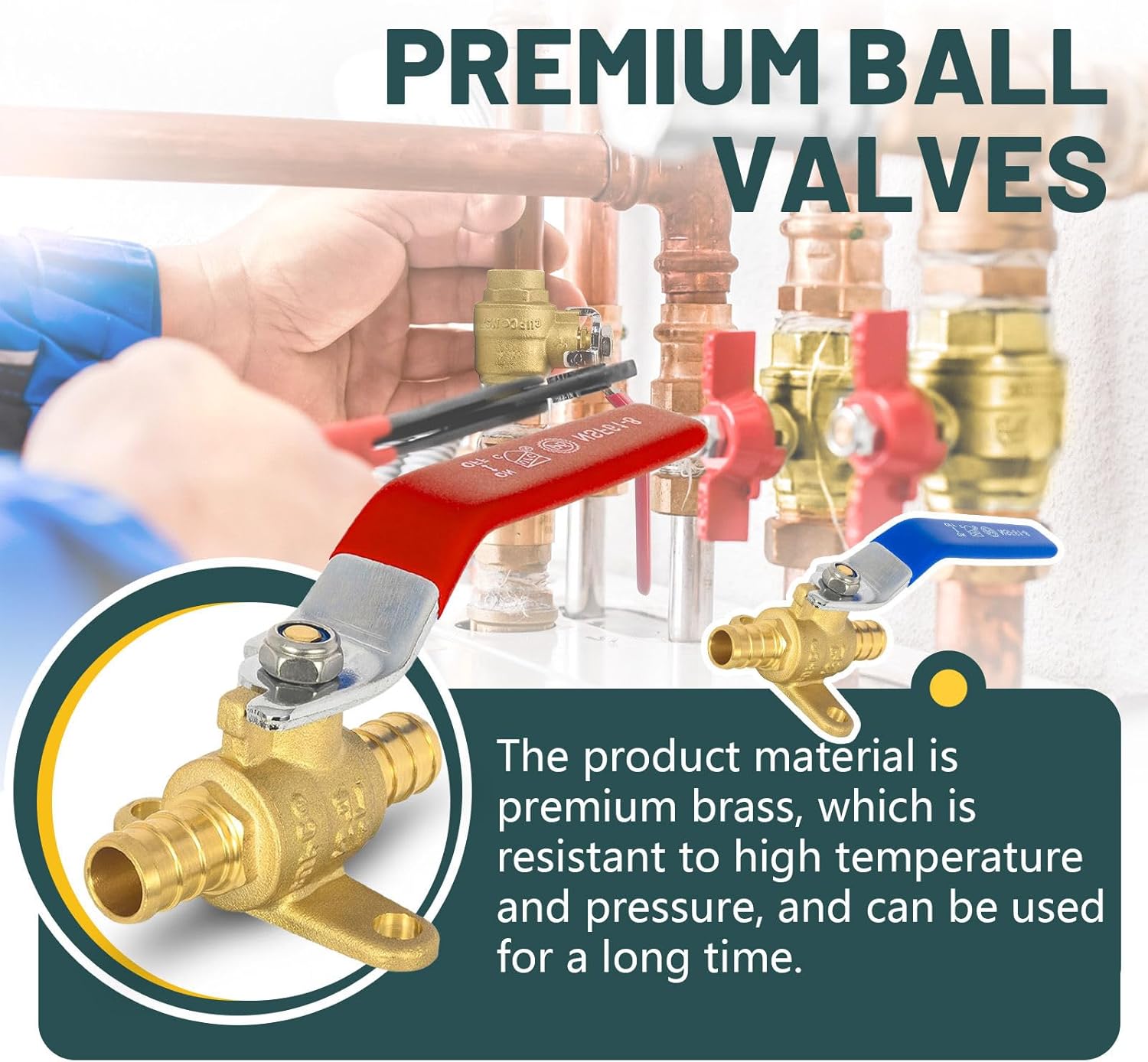 10 Pcs Ball Valves, 1/2" Pex Crimp Shut Off Valve With Drop-ear, Brass Full Port Pex B Shut Off Ball Valve for Water Air Fuel Line Oil Tube, ASTM F1807, UPC Certified