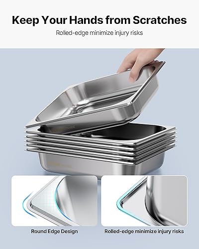 Miniatura 5 de VEVOR Paquete de 4 sartenes de vapor inoxidable para hotel, bandeja de vapor de mesa de 12 tamaño, 2.5 pulgadas de profundidad, suministros de