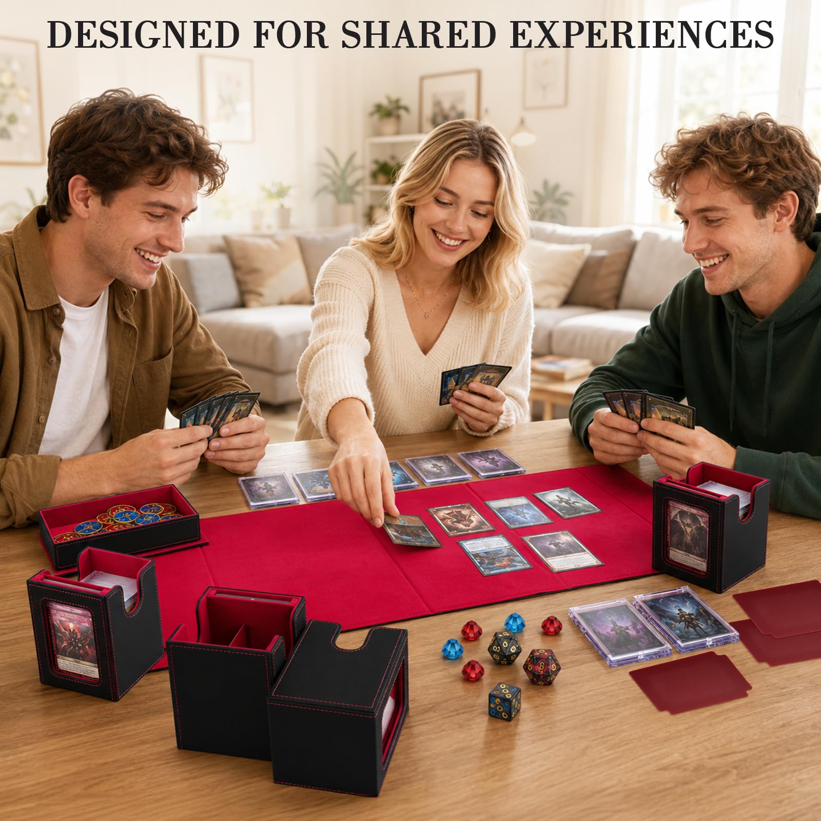 Boîte de Rangement pour MTG, Commander Deck Box avec Würfelablage | Trading Card Aufbewahrungsbox Magnétique pour Commander avec Fenêtre et Séparateurs, Capacité 400+ Cartes Doppelt Gesleevte