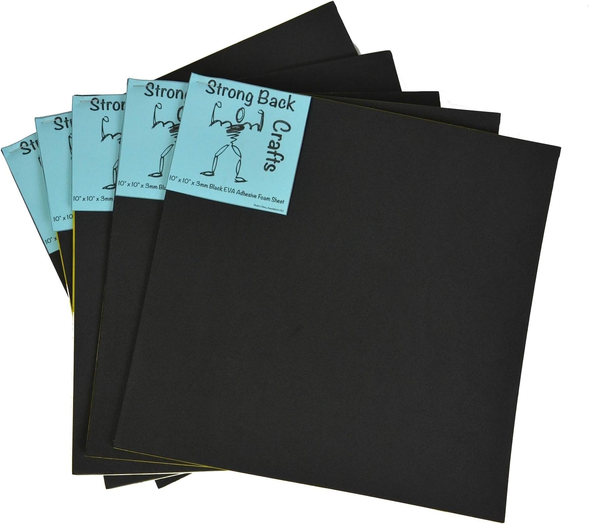 Black Self-Stick Adhesive 10" x 10" EVA High Density Foam Sheets (5 Pack) 3mm by Strong Back Crafts- for Canoe & Kayak Seats & Traction Pads, Dog Traction for Cars, Scrapbooking