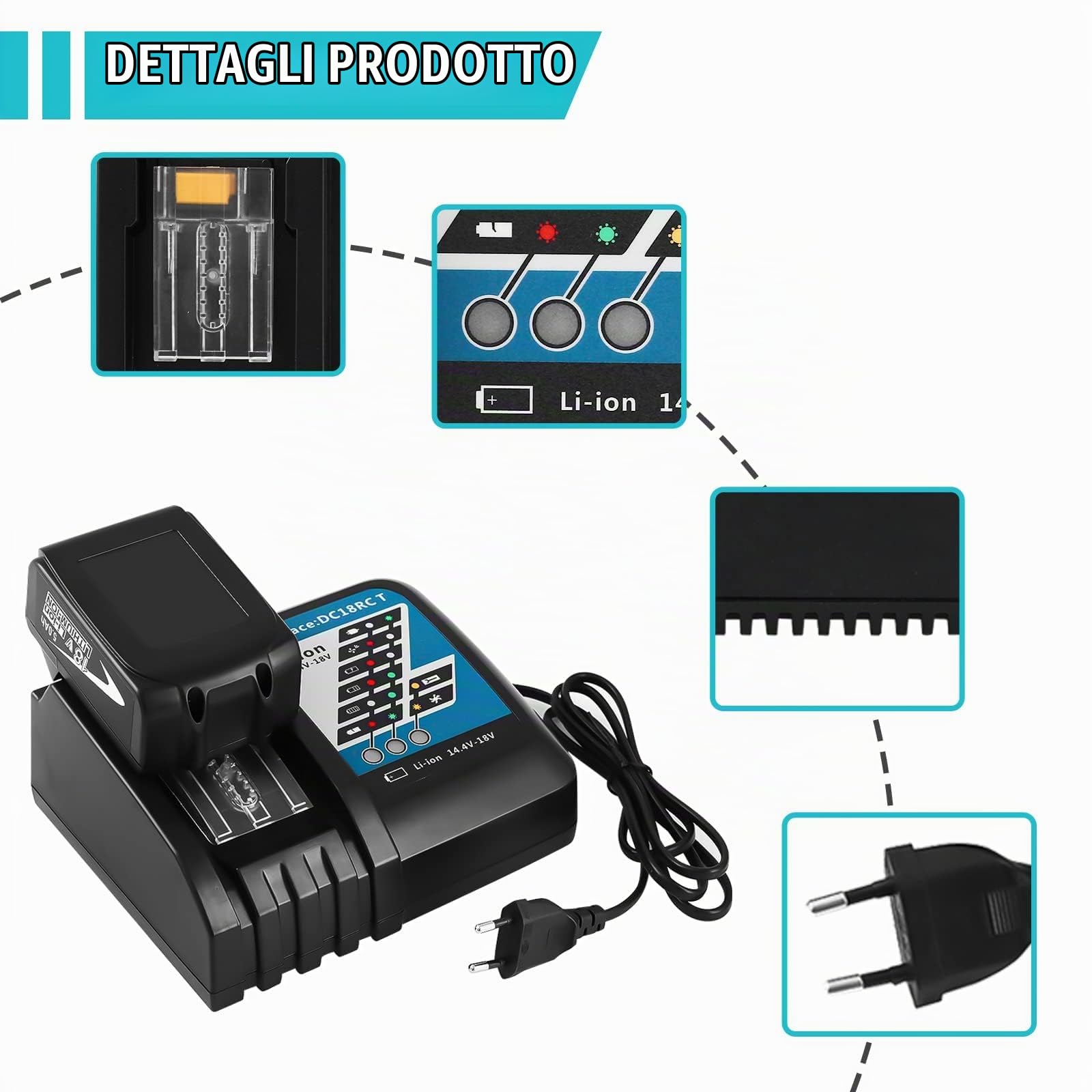 Batteria 18V 5.0Ah per Batteria con 14.4-18V 3A DC18RCT per Caricabatterie 18V BL1850B BL1850 BL1860 BL1860B BL1830 BL1840 LXT-400 e Caricabatterie DC18RCT DC18RD DC18RA