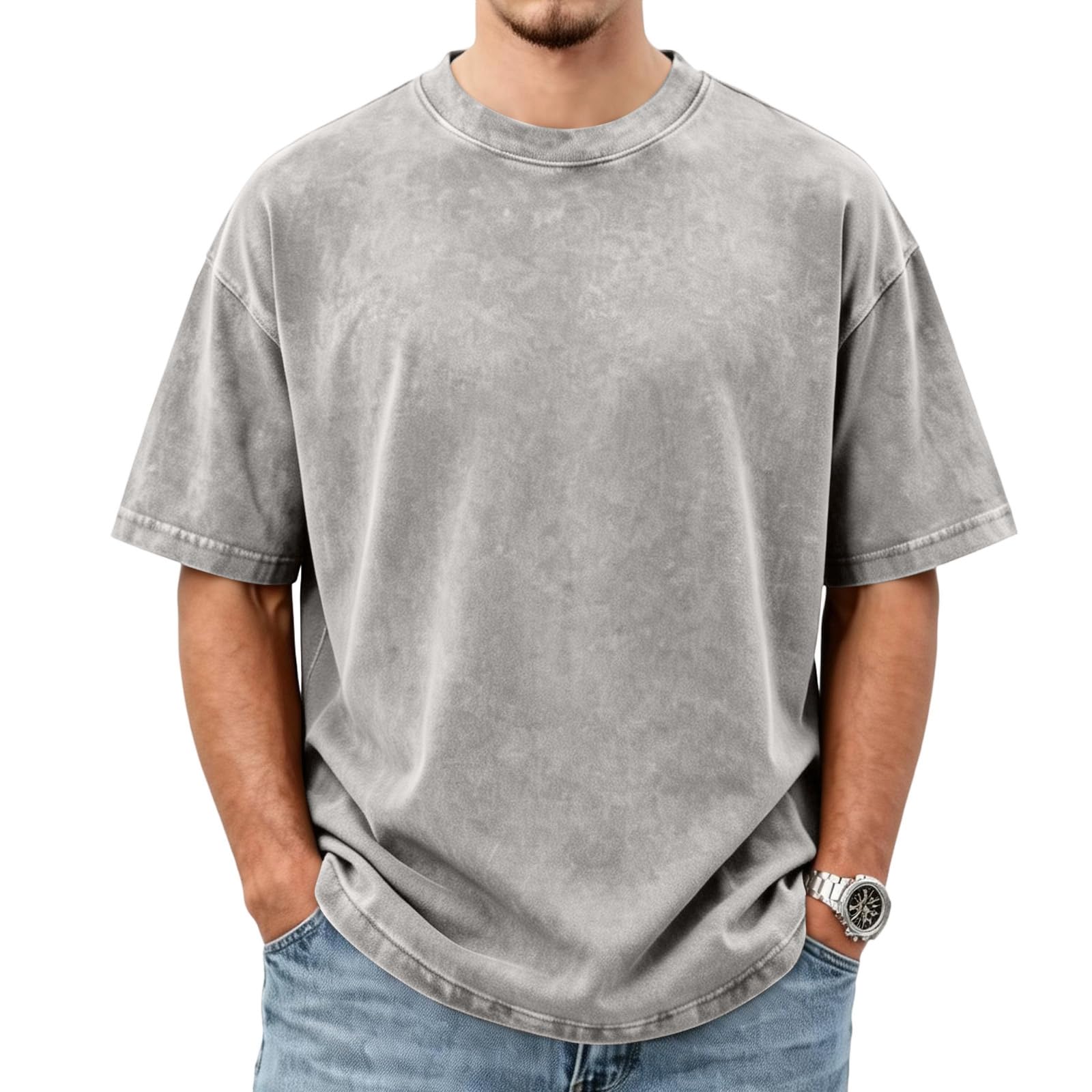 Men Oversized T Shirt Vintage Acid Washed Crew Neck T Shirts Big and Tall Short Sleeve Shirt Casual