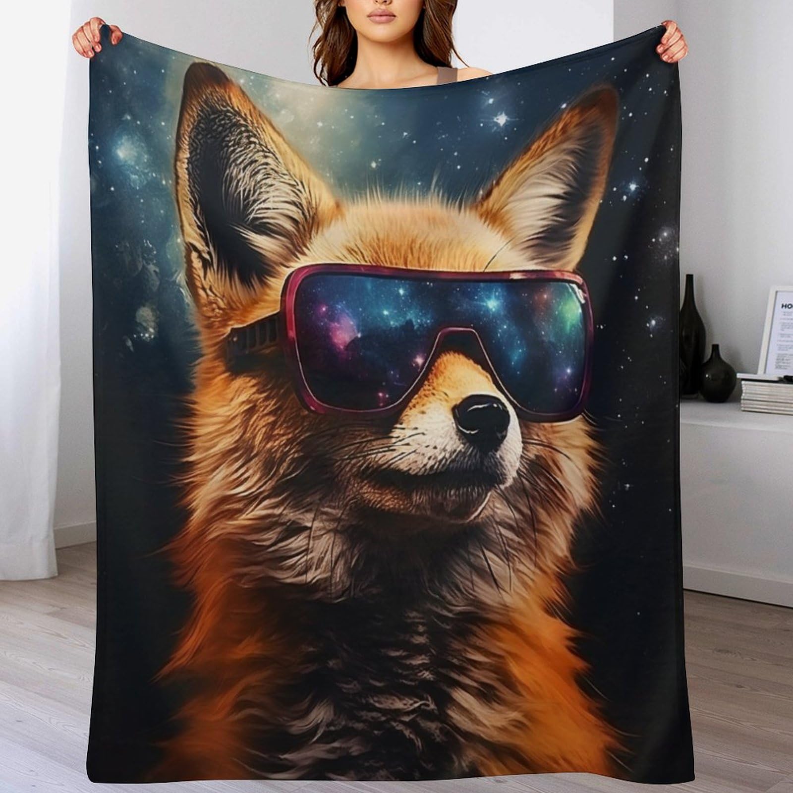 Plaid couverture renard en flanelle 140x180 cm jeté de canapé chaud