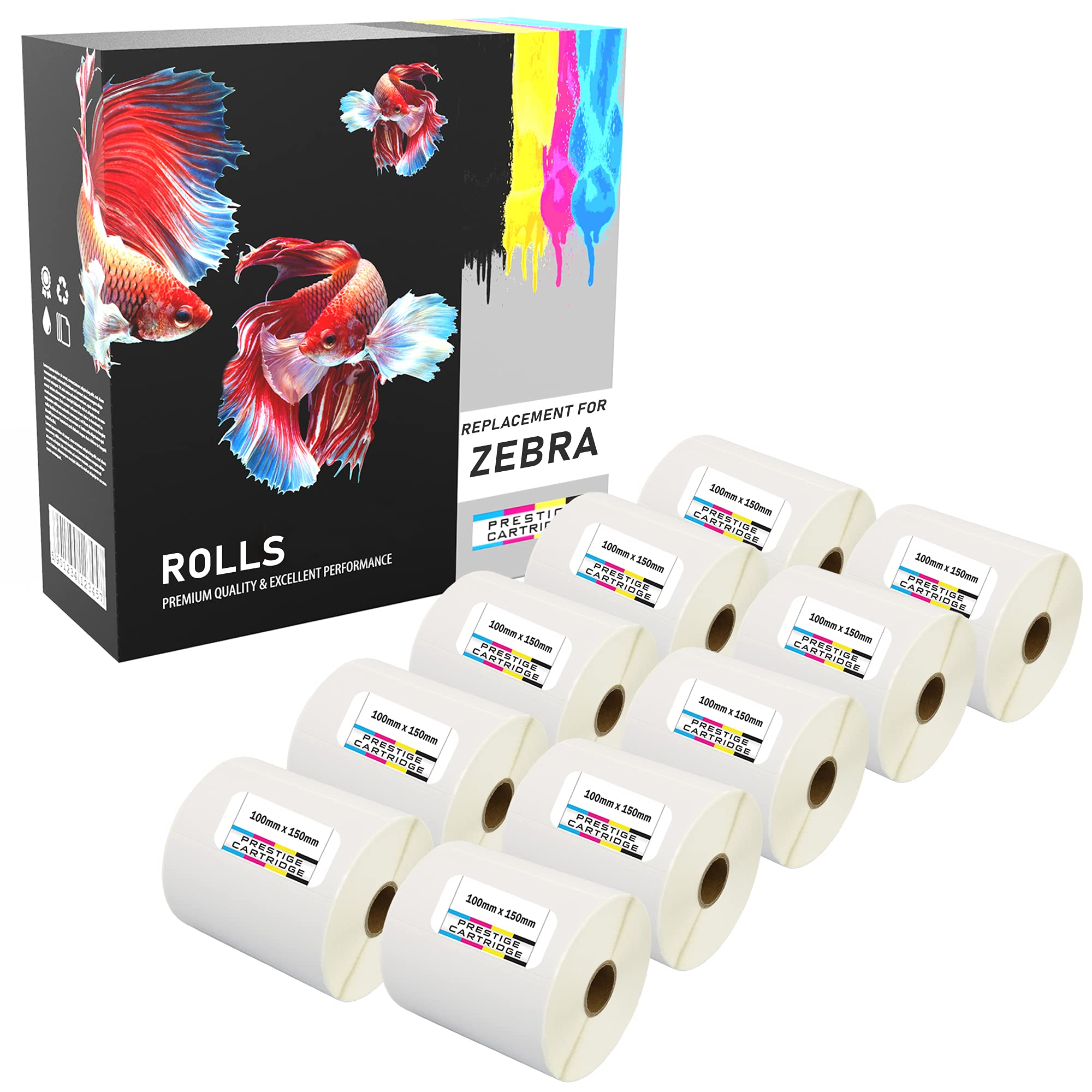 5,000 Compatible Zebra 100mm x 150mm White Direct Thermal Labels (500 Labels per Roll) for Zebra Type Printers - Ten Rolls