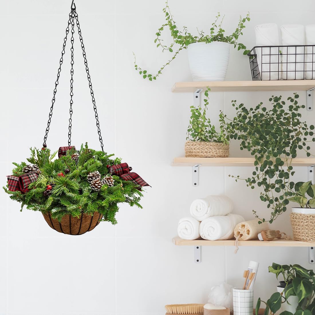 NUOOO 5 Stück Hängende Kette Blumentopf Blumenampel Metall Ketten Zum Aufhängen Schwarz 16 Zoll Metallkörbe Aufhängehaken für Vogelhäuschen Blumenampel Kettenaufhänger für Blumentöpfe Aufhänger