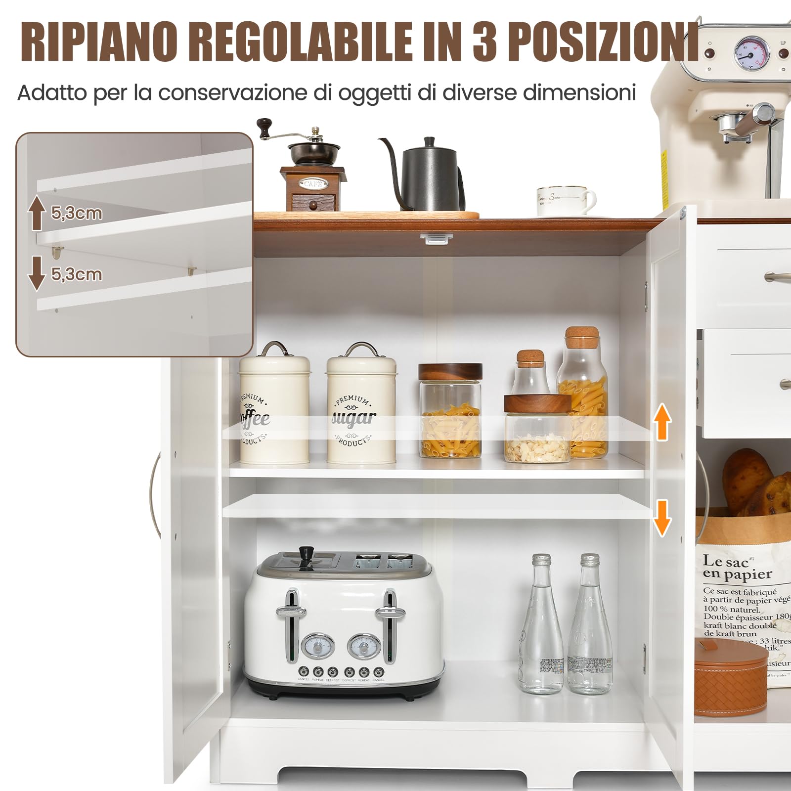 COSTWAY Credenza Buffet, Armadio di Stoccaggio Moderno con 2 Ante e 2 Cassetti, Ripiano Regolabile, per Cucina, Sala da Pranzo, 100 x 40 x 78 cm (Bianco)