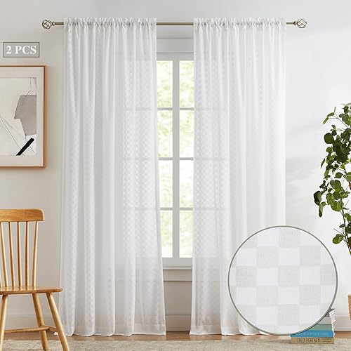 Melodieux Cortinas traslúcidas de algodón con bolsillo para barra, filtrantes de luz, 54 pulgadas de ancho x 72 pulgadas de largo, para dormitorio,