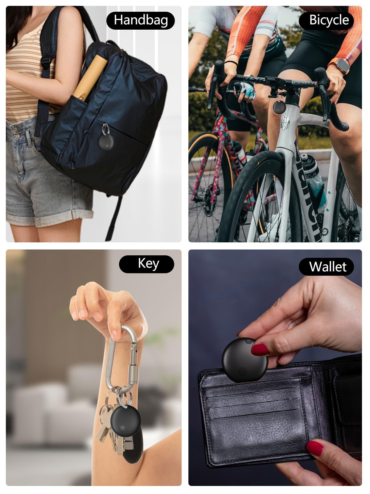 Lot de 4 étiquettes de suivi pour Apple Find My (iOS uniquement), localisateur d'articles pour bagages, clés, portefeuille, vélo, sacs (noir)