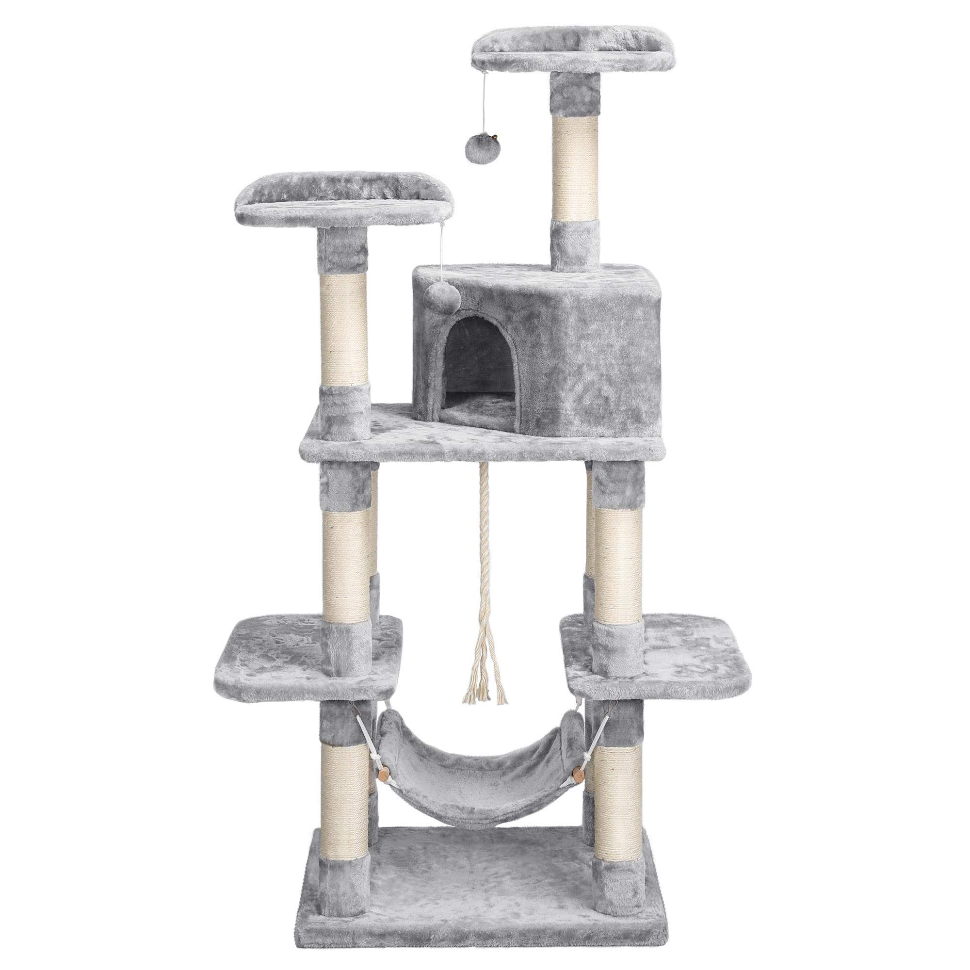 Topeakmart Cat Tree Kitty Play House Climber Activity Center Tower Stand Furniture with Sisal-Covered Scratching Posts,Hammock and Condo,Stable Device for Kittens and Cats