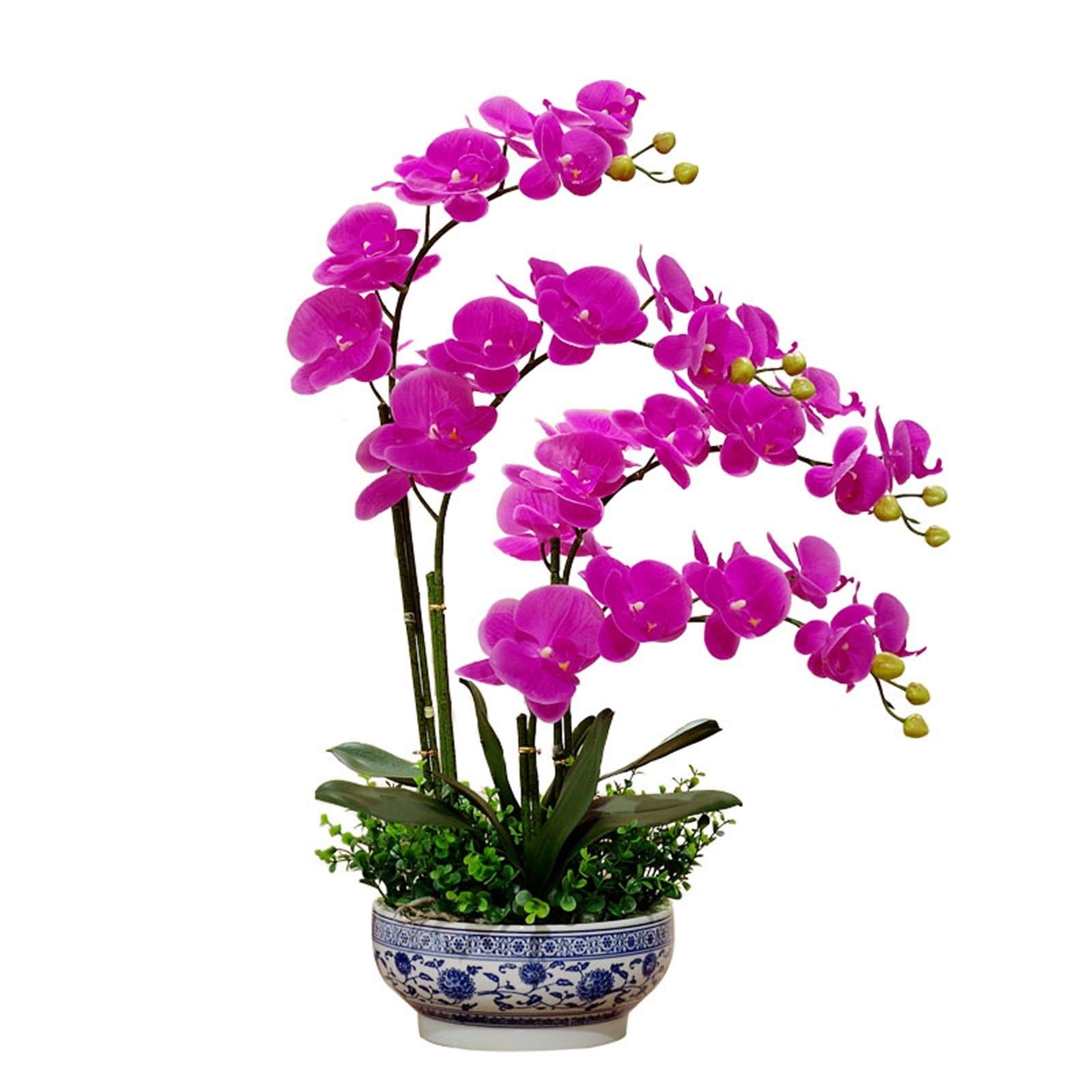 Sbziojhdr Purple Artificial Flowers, Decor Artificial Flowers With Vase Orchid Flower Faux Phalaenopsis Orchids Plant In Pots,Fake Pu Bonsai Ornament F,Pink(Purple)