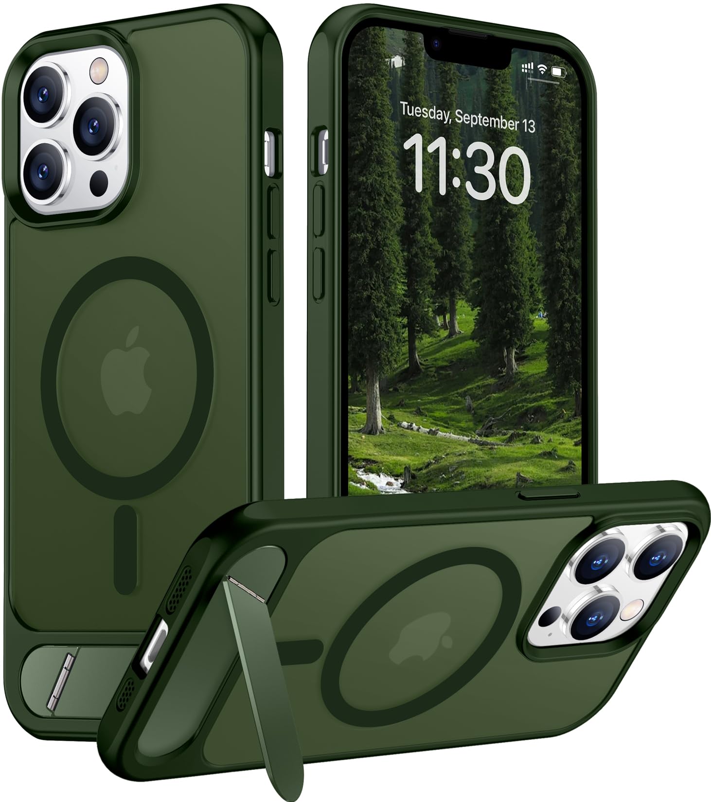 Temdan Magnetic Compatible with iPhone 13 Pro Case, [Built-in Invisible Kickstand][Compatible with MagSafe][Military Grade Shockproof] Slim Translucent Matte Phone Case for iPhone 13 Pro 6.1"