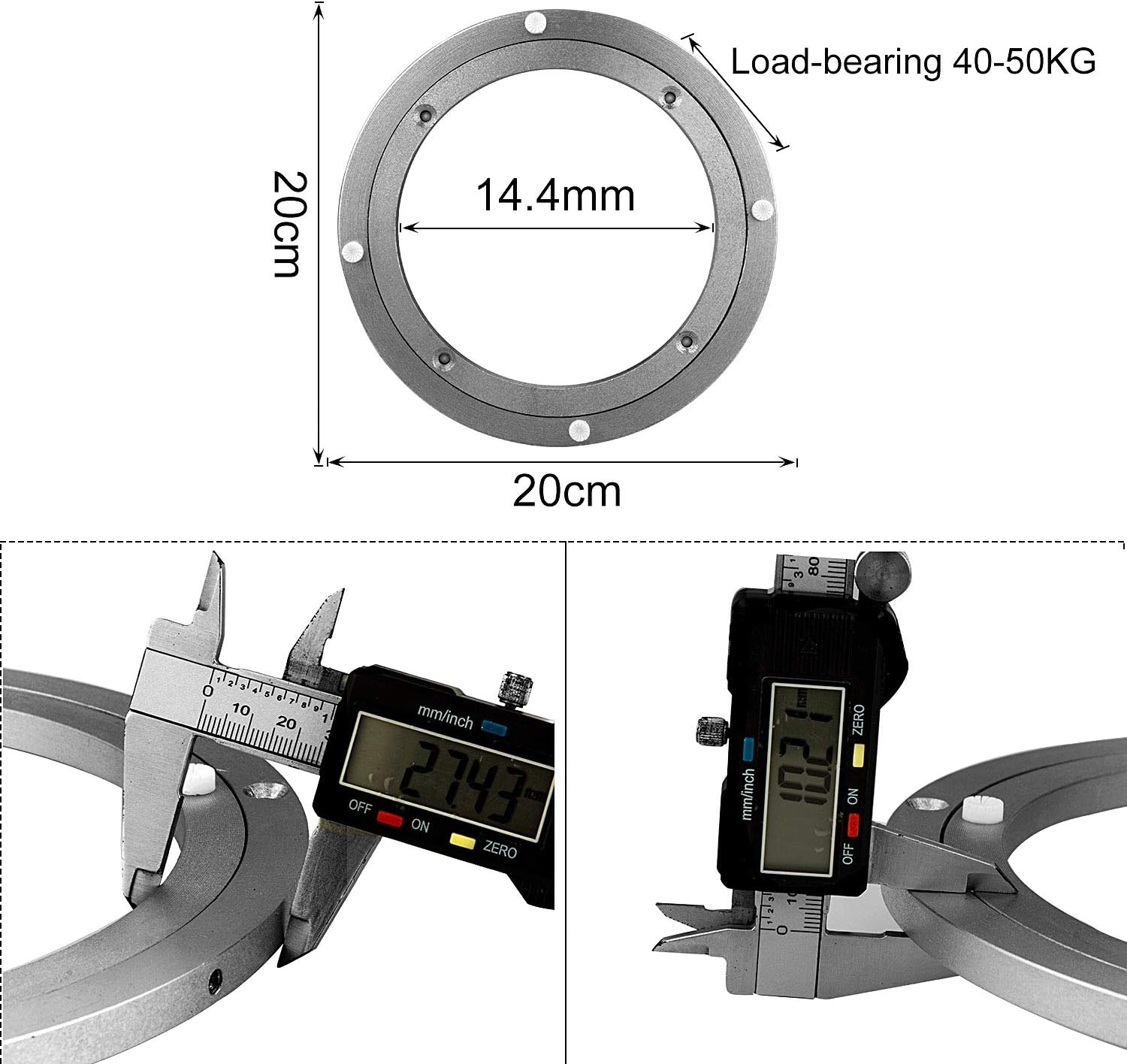 CBTONE 8 Inch Aluminum Lazy Susan Bearing Turntable Bearings 200mm Silver Turntable Swivel Plate Hardware for Dining-Table