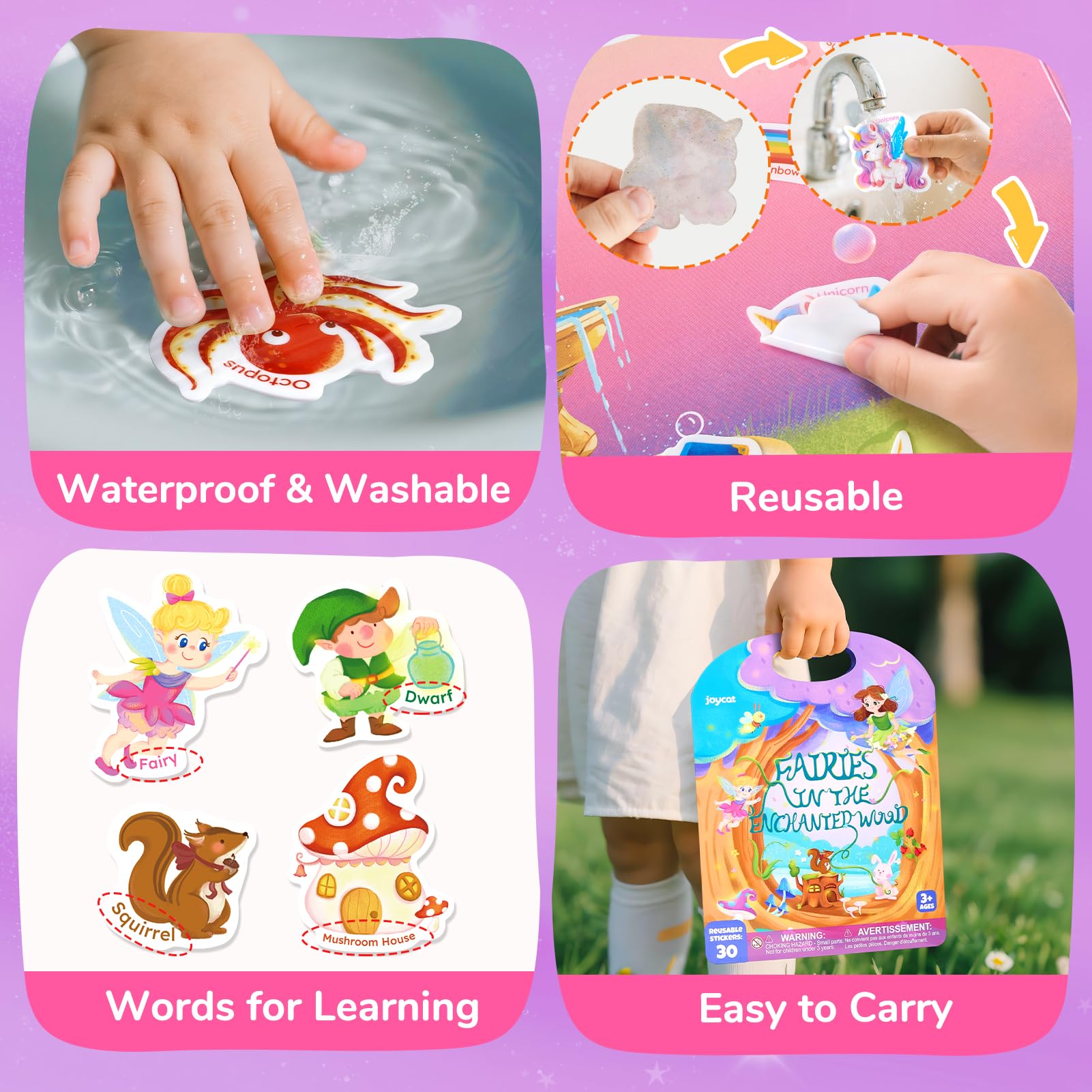 JoyCat Lot de 3 Livres Autocollants Réutilisables: Licorne, Fées, Sirène - 90 Gommettes Enfant, Livre d'activités pour enfants 3 4 5 Ans, Jouets éducatifs, Cadeaux d'anniversaire Garçons et Filles