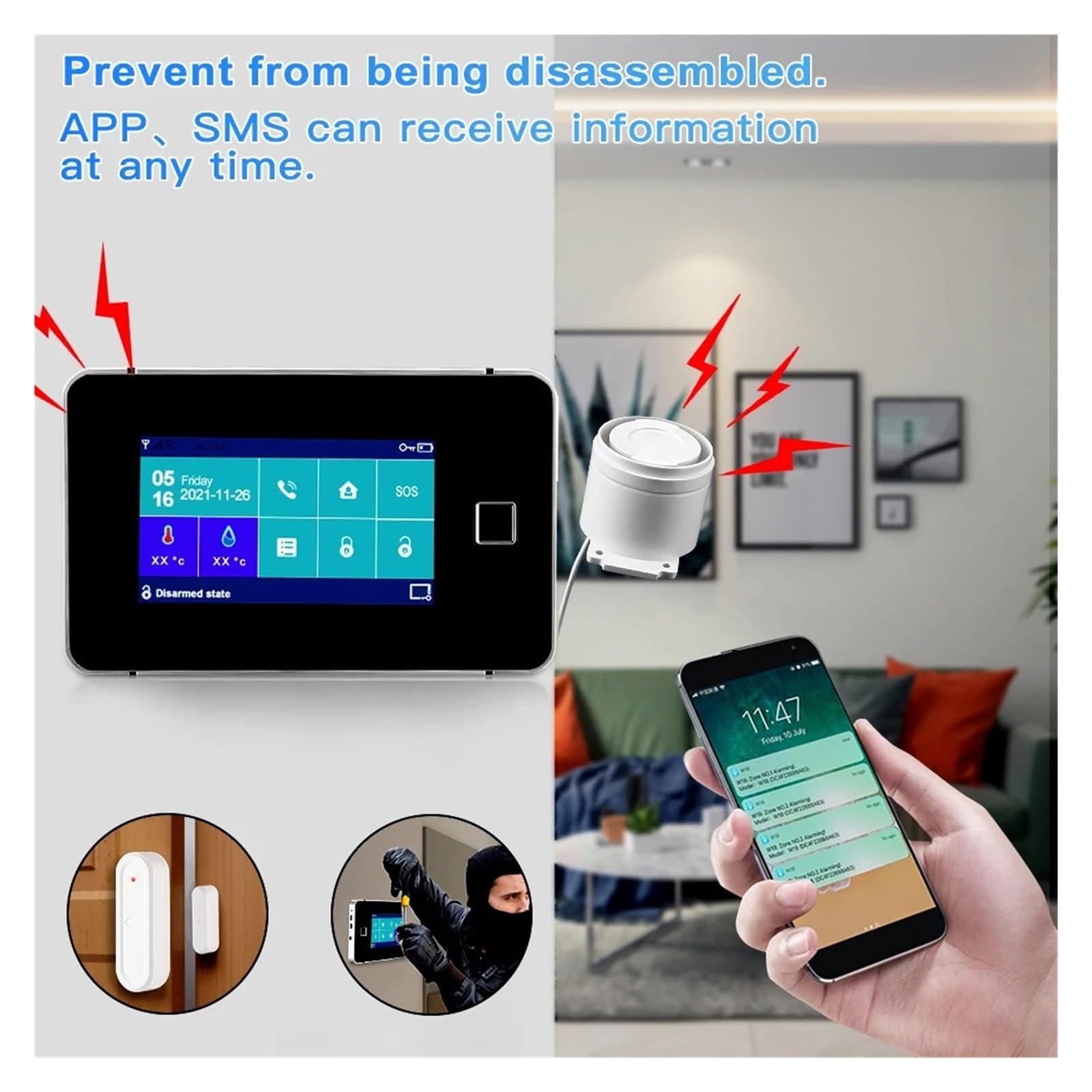 Di Allarme WiFi Tuya Kit Di Allarme For Impronte Digitali Con Sensore Wireless For La Sicurezza Domestica Intelligente GSM(E)
