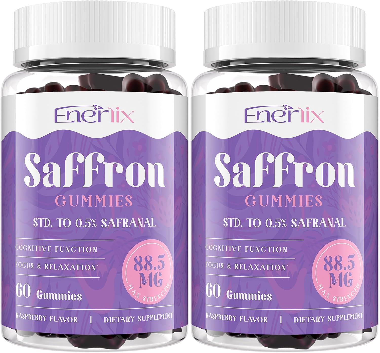 Saffron Gummies 88.5 mg with Magnesium, Max Strength Saffron Supplements with St. John’s Wort, GABA, Rhodiola, Rosemary & Passion Flower Extracts for Mood, Focus - 120 Servings