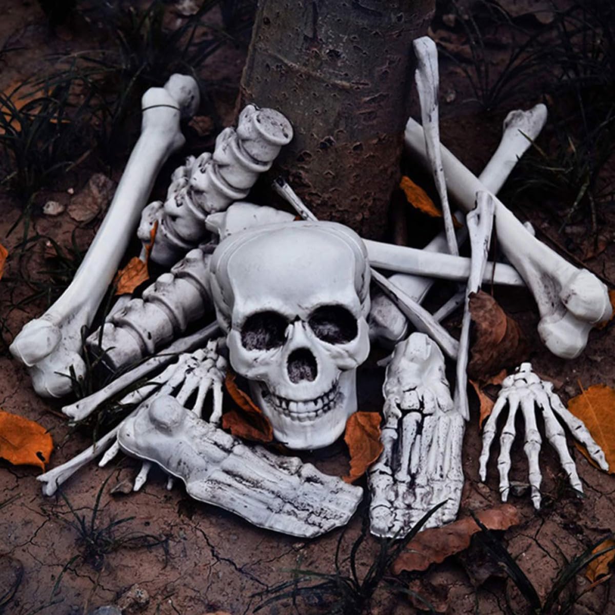 Decorazione di Halloween Ossa Scheletro in Plastica Bianco Realistico per Decorazioni Casa e Festa di Halloween per Ambienti Esterni e Party