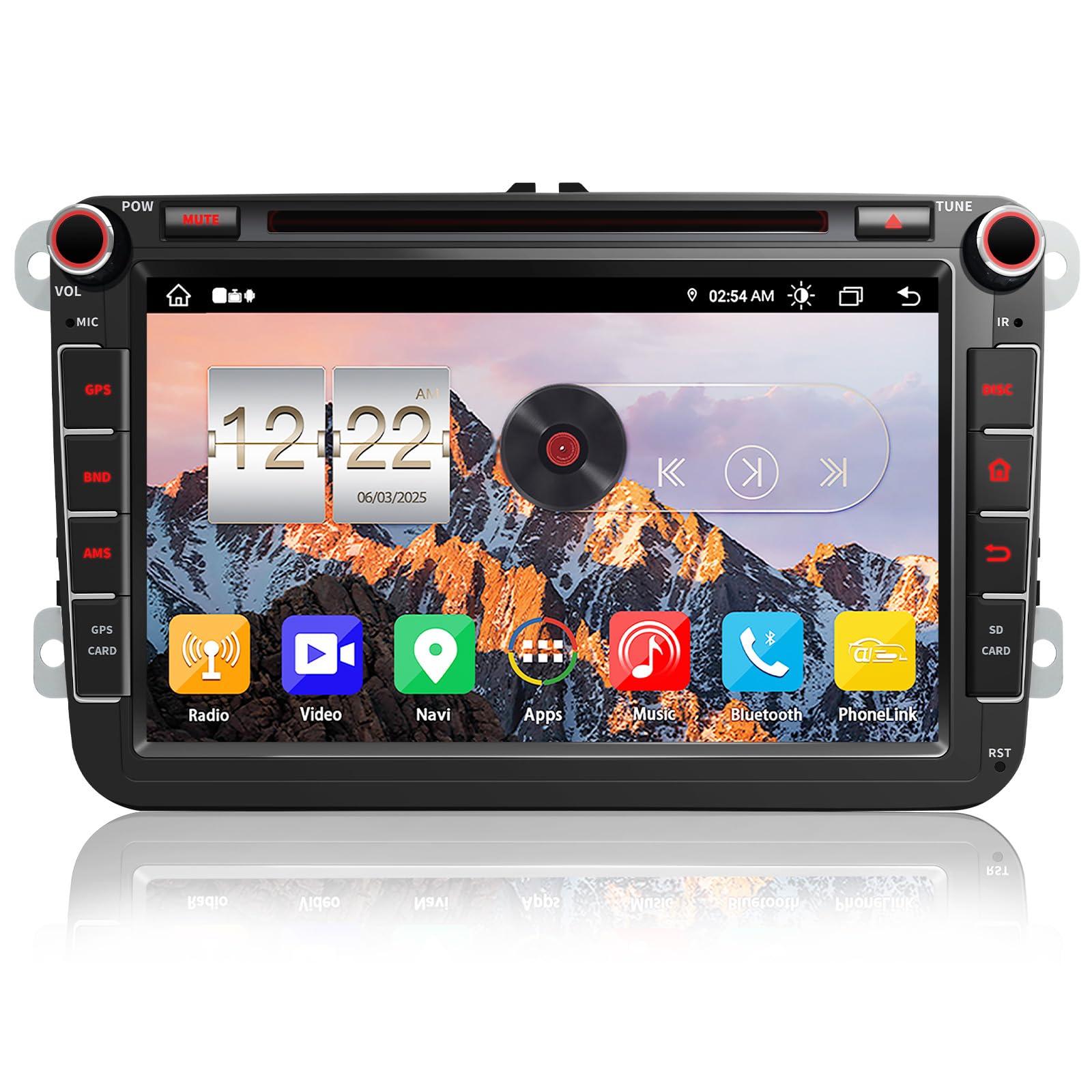 4G+64G 8" Android 15 Autoradio mit Navi für VW T5 Golf 5 6 Polo Sharan Seat Passat Tiguän, Doppel din Radio IPS Bildschirm Mediareceiver mit CarPlay Android Auto Bluetooth PDC RDS CD Kamera