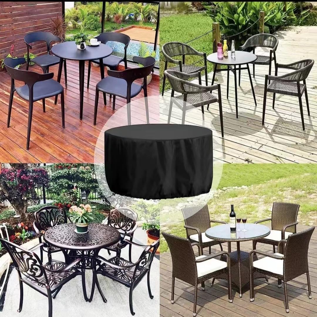 Housse ronde pour meubles de terrasse, housse de protection pour table de jardin, imperméable, anti-poussière et indéchirable, tissu Oxford durable, résistant à la décoloration (noir, 120 x 75 cm)