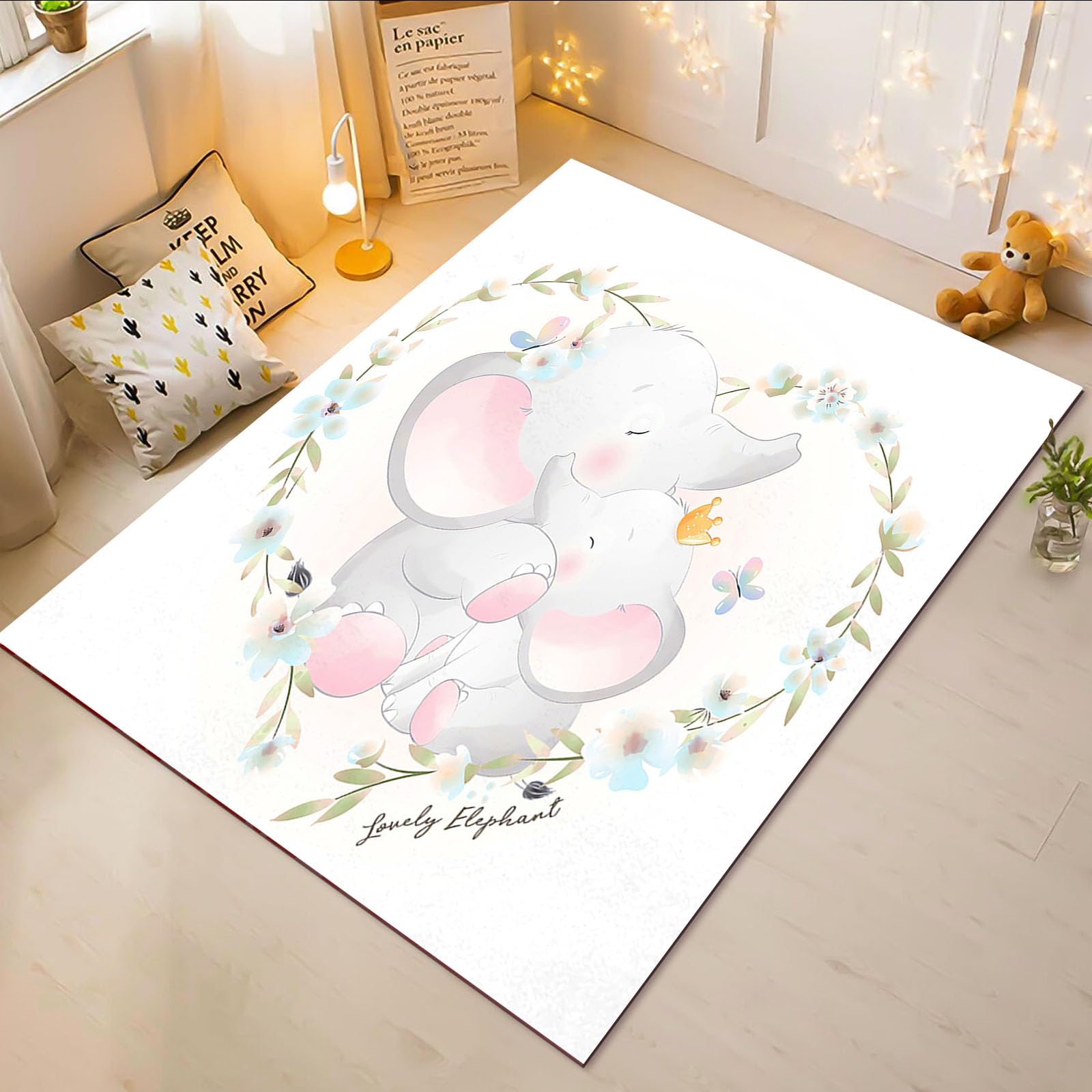 Tapis de salon 160x230 cm motif animaux de la forêt pour chambre enfant