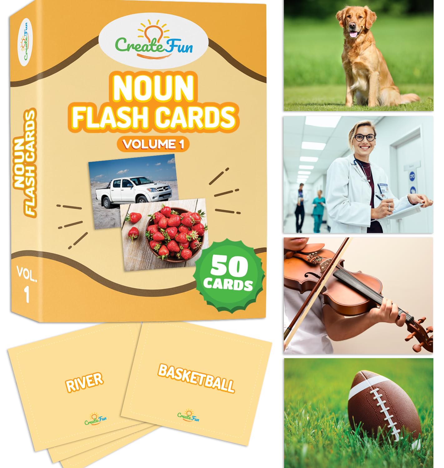 50 Noun Flash Cards, Fun Vocabulary Builder Educational Learning Photo Cards for Kids, Homeschool, Adults, Seniors, Speech Therapy, ESL, Autism, Dementia, Aphasia, SLP, ABA, and Occupational Therapy