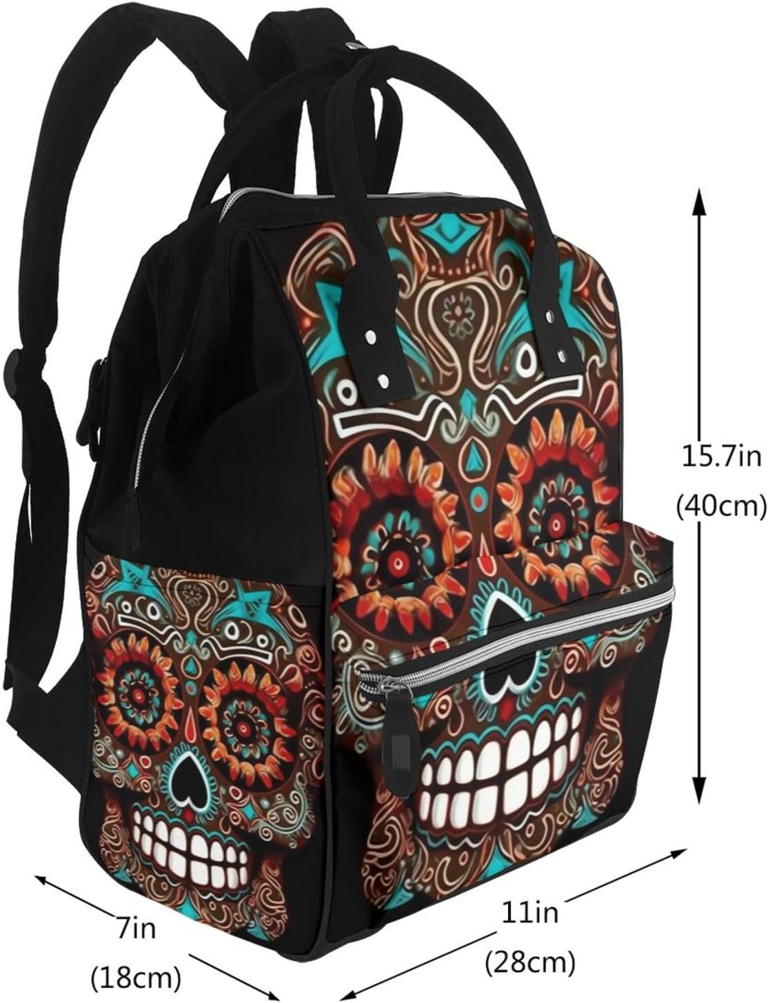 Sugar Skulls Day of the Dead Diaper Bag with Changing Pad and Pacifier Holder, Multifunction Laptop Backpack Travel Daypacks Waterproof Diaper Backpack Mommy Bag Large Nappy Bag for Mom
