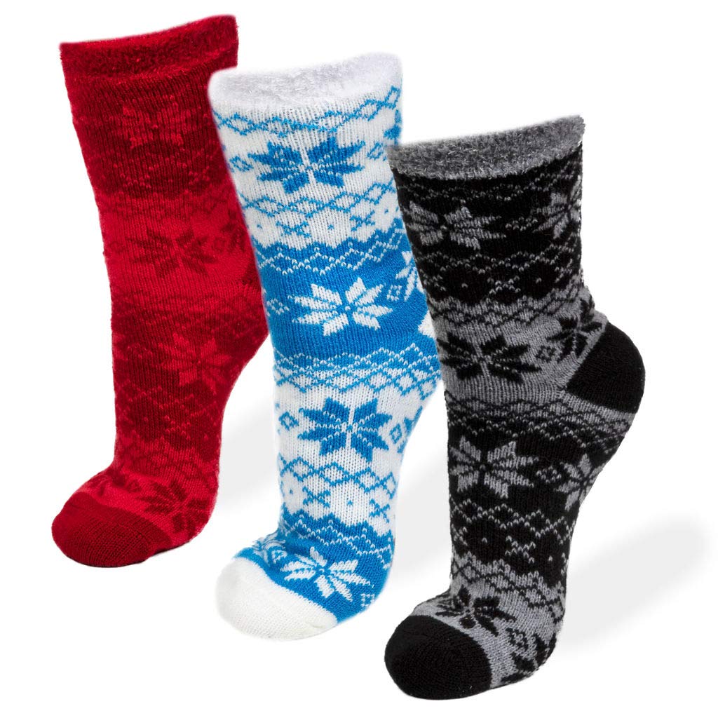 American Mammoth 3 Pairs Cozy Cabin Socks for Women - Aloe Infused Fuzzy Fluffy Comfortable Socks