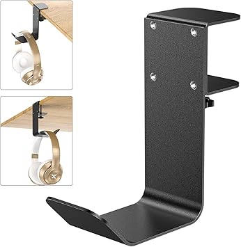 tiebutie Clamp-On Under Desk Headphone Holder/Backpack Hook/PC Gaming Headset Headphone Hanger Mount, Provides a Convenient Place to Hang Headsets or Bags