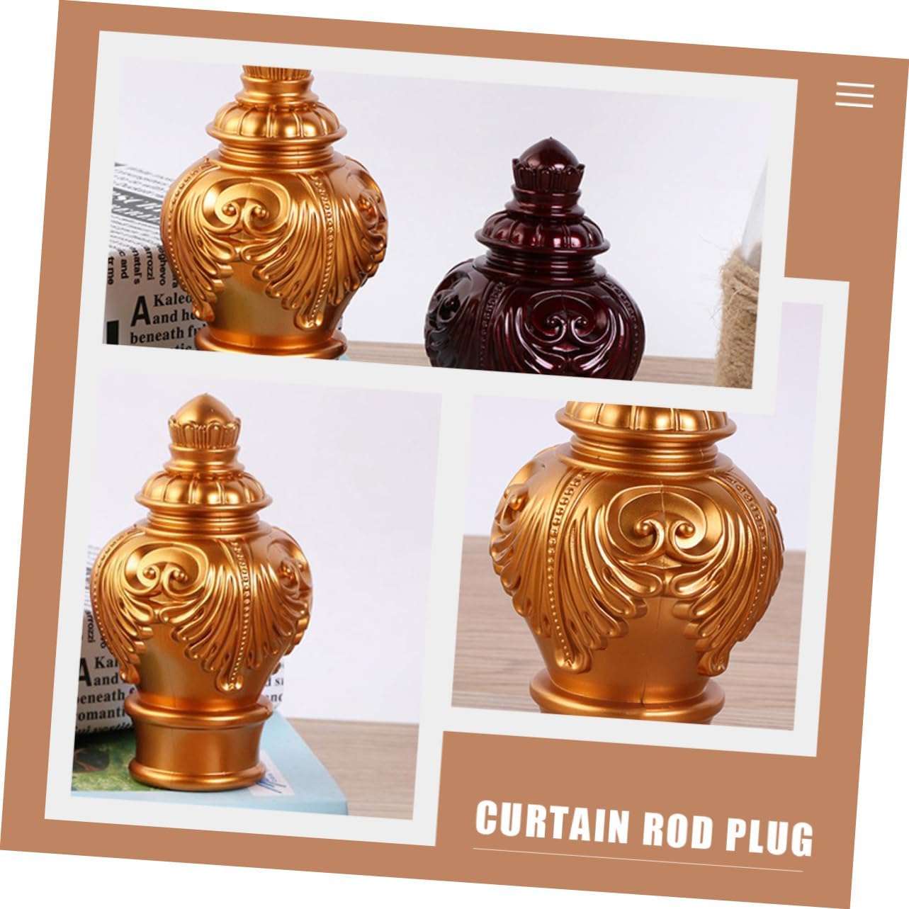 Curtain head, Curtain Rod Finials Replacement Pack Of 10 Plastic Golden Decorative Covers 12x5x5 cm