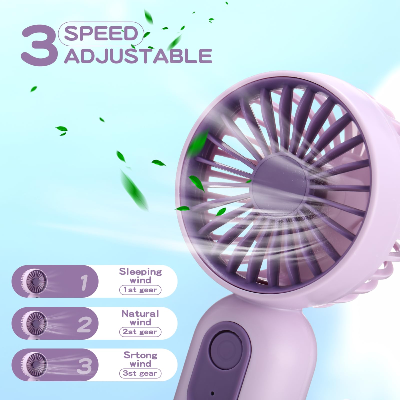 Mini ventilador portátil a granel lindo de mano ligero pequeño ventilador personal de pestañas de mano 3 velocidades recargable por USB para mujeres y hombres, para interiores y exteriores 4