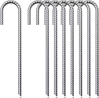 ASDFGHT J Hook Rebar Stakes 12 & 16 Inch Heavy Duty Ground Anchors for Chainlink Fences, Tents, Trampolines, Camping & Gardens
