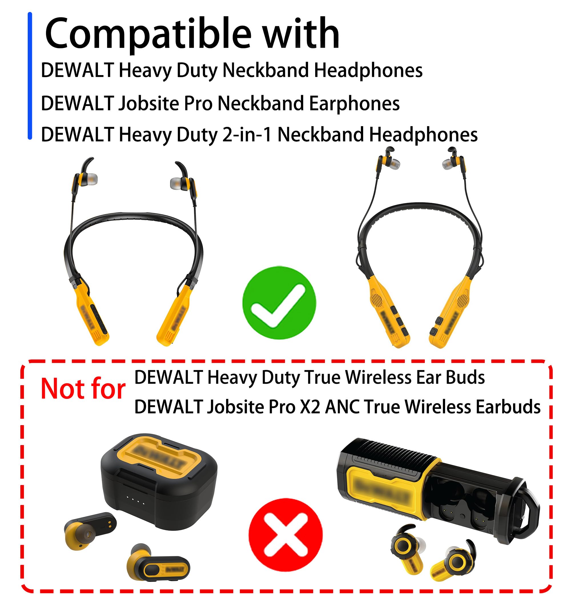 Almohadillas de repuesto de triple brida para auriculares Dewalt (S/M/L) | Compatible con auriculares Bluetooth 2 en 1 de Dewalt, resistentes y resistentes, almohadillas de silicona suave, 9 pares