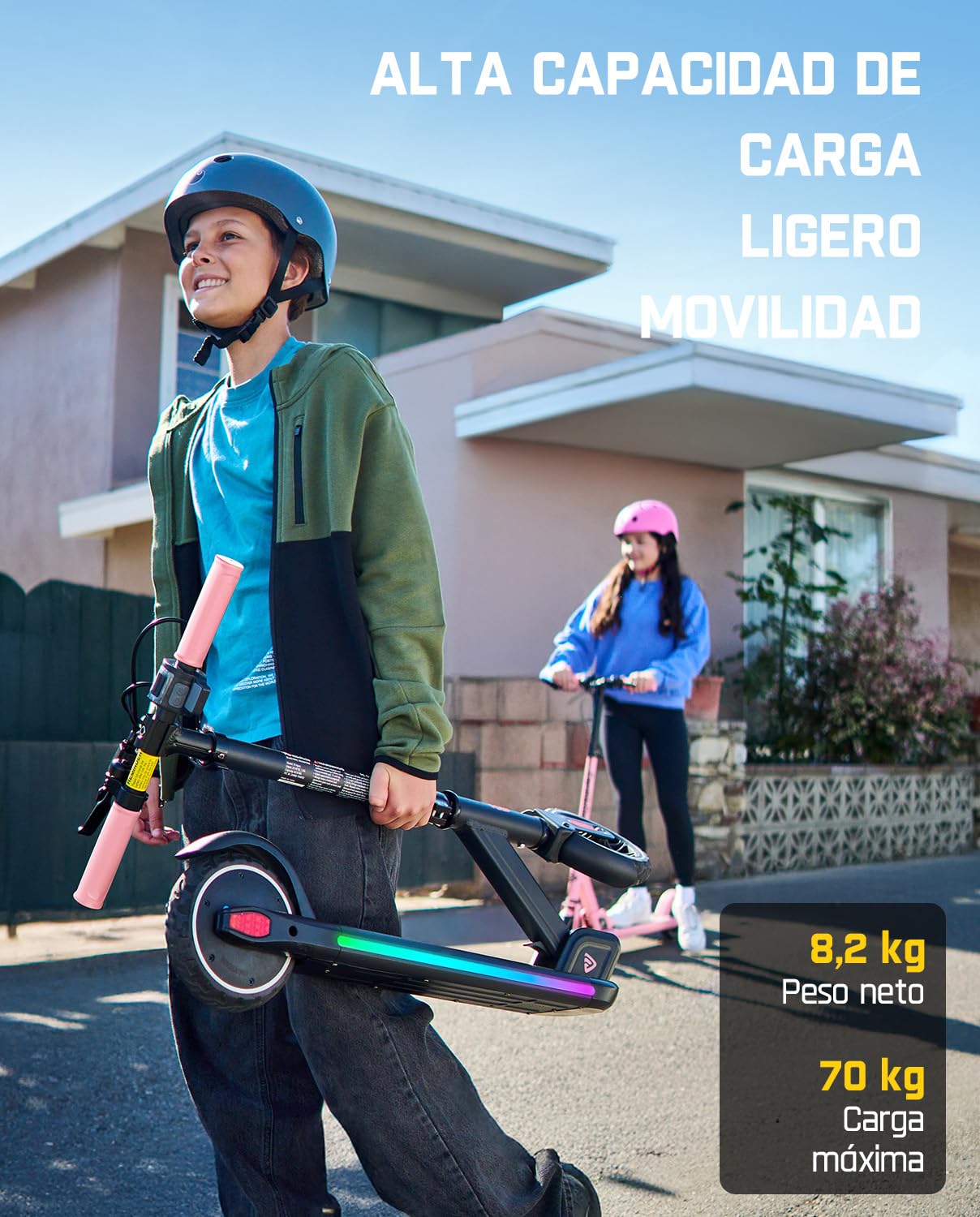 FanttikRide T9 Apex Patinete Eléctrico para Niños de 1,3 a 1,7 m, Motor 200 W, Luces LED, Altavoz Bluetooth, Velocidades de 11/16/19 km/h, Altura Ajustable, Plegable, hasta 40 Minutos de Uso